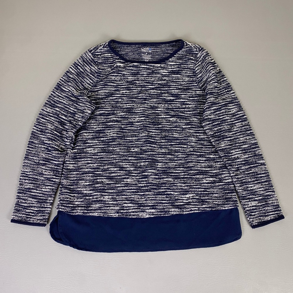 Croft and Barrow Sweater Tunic Top M‎ Navy White Textured Crew Neck Long Sleeve